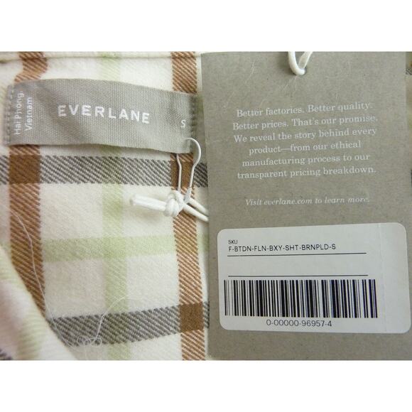 NWT Everlane Women The Boxy Flannel Shirt Pockets Plaid Brown S - Picture 6 of 7